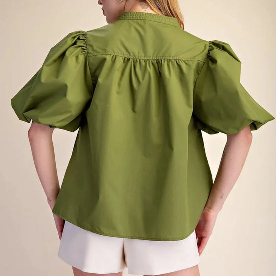 Isabella Olive Puff Short Sleeve Top