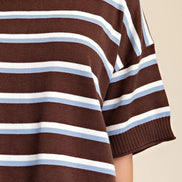 Brown Crew-neck Stripe Sweater