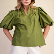 Isabella Olive Puff Short Sleeve Top