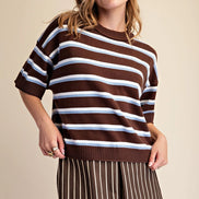 Brown Crew-neck Stripe Sweater