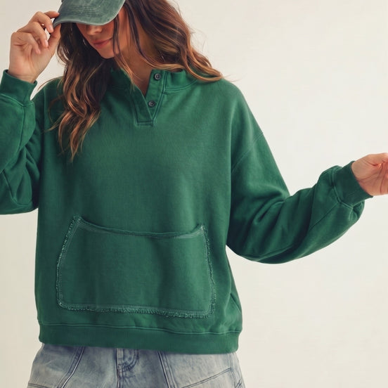 Front Pocket Button Up Sweatshirt
