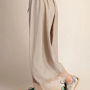 Taupe Cropped Lace Trim Balloon Pants