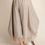 Taupe Cropped Lace Trim Balloon Pants