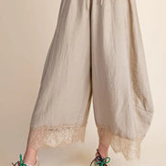 Taupe Cropped Lace Trim Balloon Pants